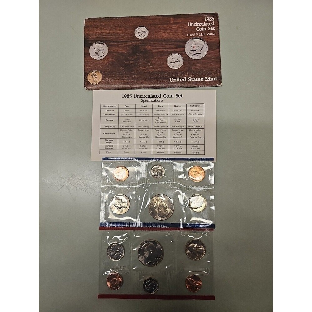 1985 US Mint Set Uncirculated 10 Coin Set Philadelphia & Denver P & D